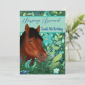 Paardrijden rond Flower Lover Brown Horse Kaart (Staand voorkant)