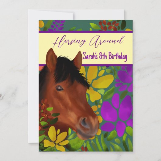 Paardrijden rond Flower Lover Brown Horse Kaart (Voorkant)