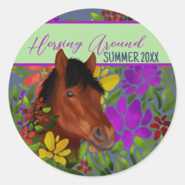 Paardrijden rond Flower Lover Brown Horse Ronde Sticker