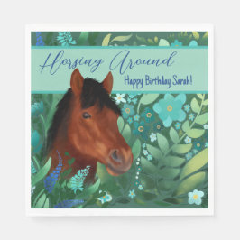 Paardrijden rond Flower Lover Brown Horse Servet