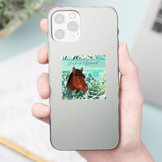 Paardrijden rond Flower Lover Brown Horse Sticker (Telefoon)