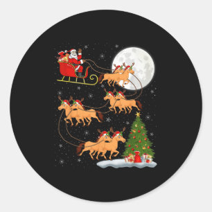 Paardrijden Santa Sleigh Flying Funny Magical Chr Ronde Sticker