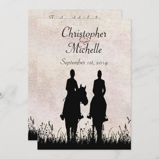 Paardrijden Silhouette Paar Zonsondergang Huwelijk Kaart (Voorkant / Achterkant)