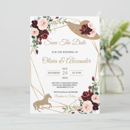 Paardrijden Trouw Save The Date Kaart (Staand voorkant)