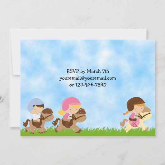 Paardrijden Verjaardag Uitnodiging, Meisjes & Jong Kaart (Achterkant)