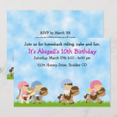 Paardrijden Verjaardag Uitnodiging, Meisjes & Jong Kaart (Voorkant / Achterkant)