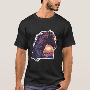 Paardrijden Zwarte Paard Paard Zonsondergang Paard T-shirt