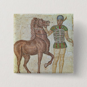 Paardrijder in racekleuren vierkante button 5,1 cm