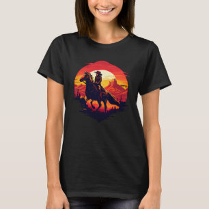 Paardrijder Retro Vintage Zonsondergang Paard meis T-shirt