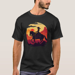 Paardrijder Retro Vintage Zonsondergang Paard meis T-shirt
