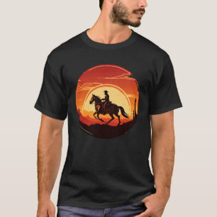Paardrijder Retro Vintage Zonsondergang Paard Meis T-shirt