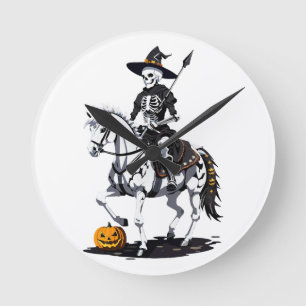 Paardrijder Skelet - Halloween Skelet Ronde Klok