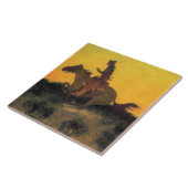 Paardrijder tegen de zonsondergang (door Remington Tegeltje (Zijkant)