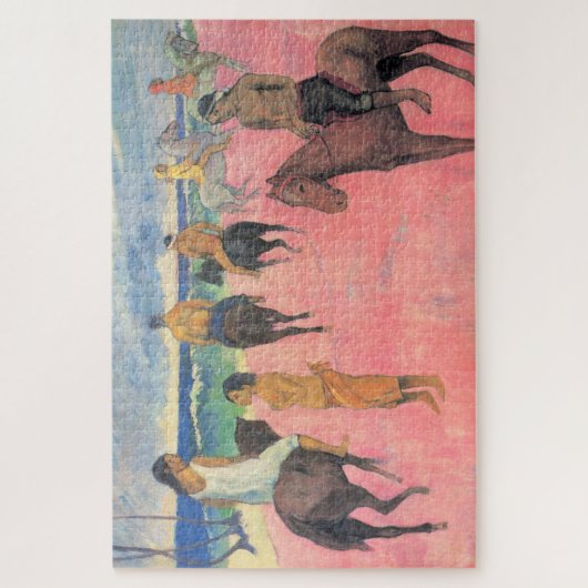 Paardrijders op het strand in Frans-Polynesië Legpuzzel (Verticaal)