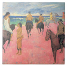 Paardrijders op het strand in Tahiti (door Gaugin)