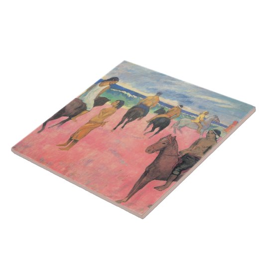 Paardrijders op het strand in Tahiti (door Gaugin) Tegeltje (Zijkant)