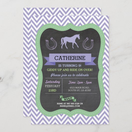 Paardrijfeest nodigt uit tot Paarse Pony Kaart (Voorkant / Achterkant)