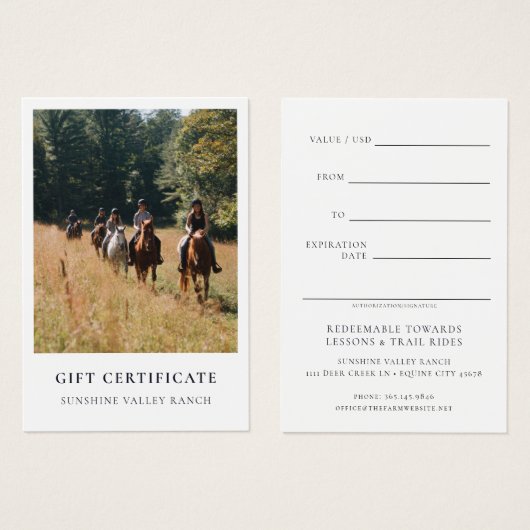 Paardrijlessen Cadeaubon Template Visitekaartje (Voorkant /achterkant)