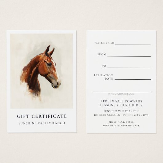 Paardrijlessen Cadeaubon Template Visitekaartje (Voorkant /achterkant)