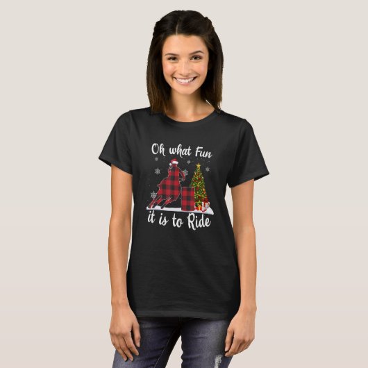 Paardse kerst Oh wat vun Barrel Racing Equestri T-shirt (Voorkant volledig)