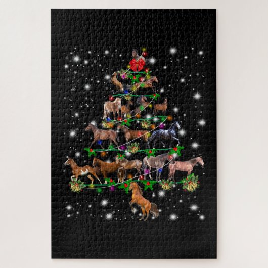 Paardse kerstboom met vlieglicht legpuzzel (Verticaal)