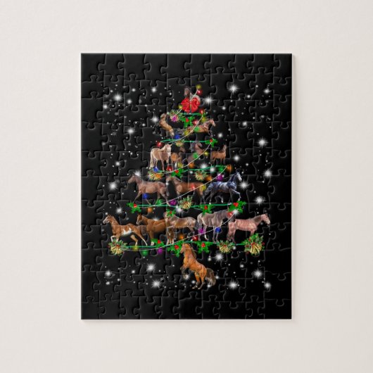 Paardse kerstboom met vlieglicht legpuzzel (Verticaal)