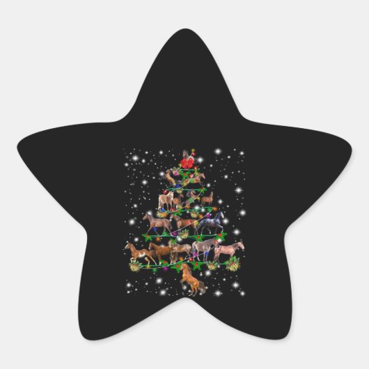 Paardse kerstboom met vlieglicht ster sticker (Voorkant)