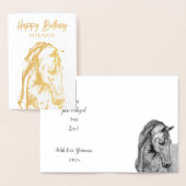 Paardse kunst die Happy Birthday tekent voor hem Folie Kaarten (Display)