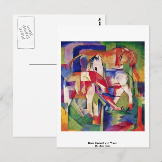 Paardse olifant Cow Winter van Marc Franz Briefkaart (Voorkant / Achterkant)