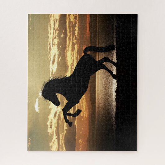 Paardse silhouette bij zonsondergang, Jigzaag Puzz Legpuzzel (Verticaal)