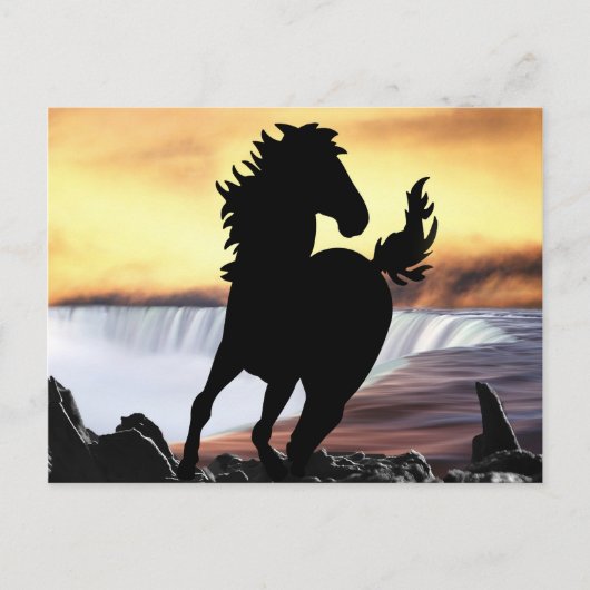 Paardsilhouet en waterval briefkaart (Voorkant)