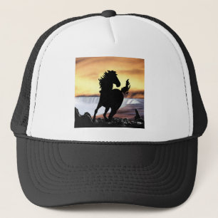 Paardsilhouet en waterval trucker pet