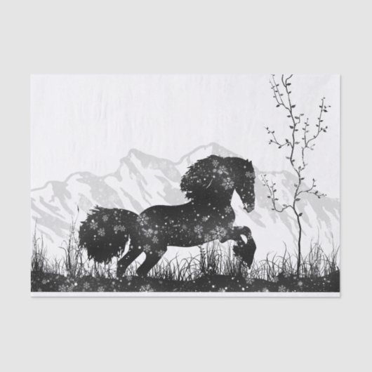 Paardverschuiving door het sneeuwwintergebergte tissuepapier (Voorkant)