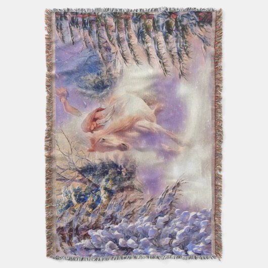 Paardvrouw en kleurrijke winterlandschap waterverf deken (Voorkant Verticaal)