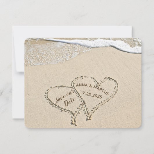 paarhart op strand - Bewaar de Datum Save The Date (Voorkant)