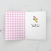 Paaroze kuiken met gingham eierschaal feestdagen kaart (Binnen)