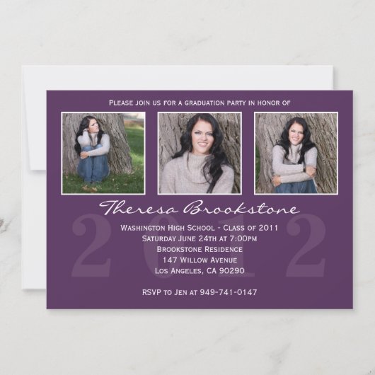 Paars 2012 Graduation Invitation Kaart (Voorkant)