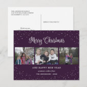 Paars 3 Fotocollage Calligrafie Feestdagenkaart (Voorkant / Achterkant)