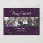 Paars 3 Fotocollage Calligrafie Feestdagenkaart (Voorkant)