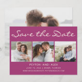 Paars 4-foto 2-zijdig trouw save the date  (Voorkant / Achterkant)
