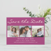 Paars 4-foto 2-zijdige huwelijksaankondiging  save the date (Staand voorkant)