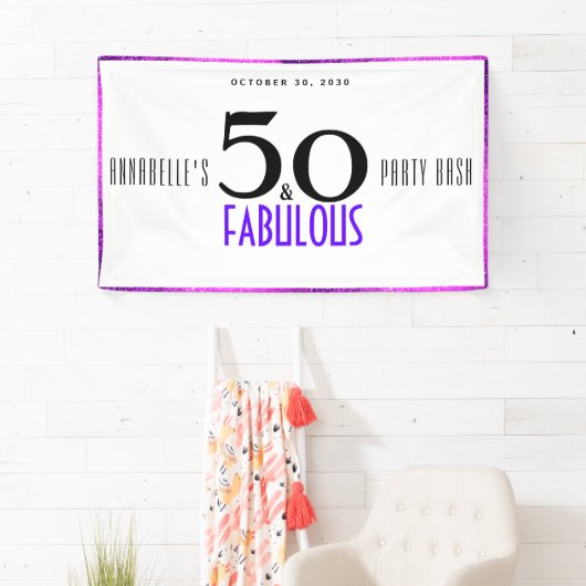Paars 50 en Fabulous 50th Birthday Party Bash Spandoek (Insitu)