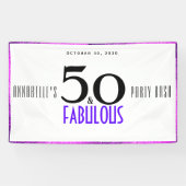 Paars 50 en Fabulous 50th Birthday Party Bash Spandoek (Horizontaal)