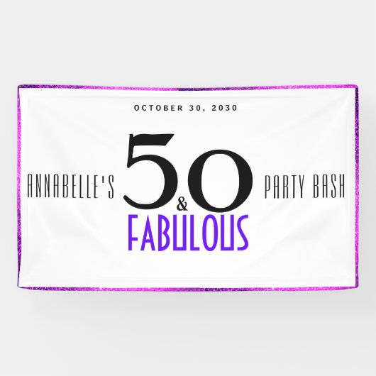 Paars 50 en Fabulous 50th Birthday Party Bash Spandoek (Horizontaal)
