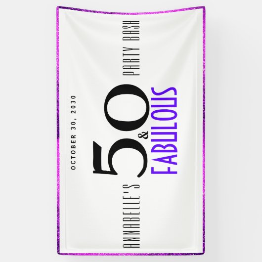 Paars 50 en Fabulous 50th Birthday Party Bash Spandoek (Verticaal)