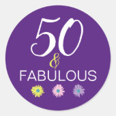 Paars 50 en Fabulous Fun Daisy Ronde Sticker (Voorkant)