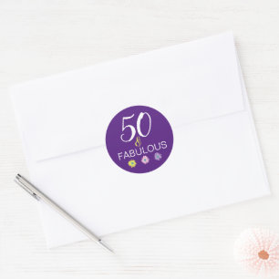 Paars 50 en Fabulous Fun Madeliefje Ronde Sticker
