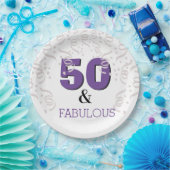 Paars 50 Fabulous | Fijne 50ste verjaardag Papieren Bordje (Feest)