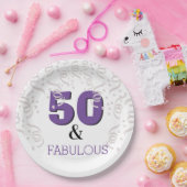 Paars 50 Fabulous | Fijne 50ste verjaardag Papieren Bordje (Feest)