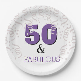 Paars 50 Fabulous | Fijne 50ste verjaardag Papieren Bordje